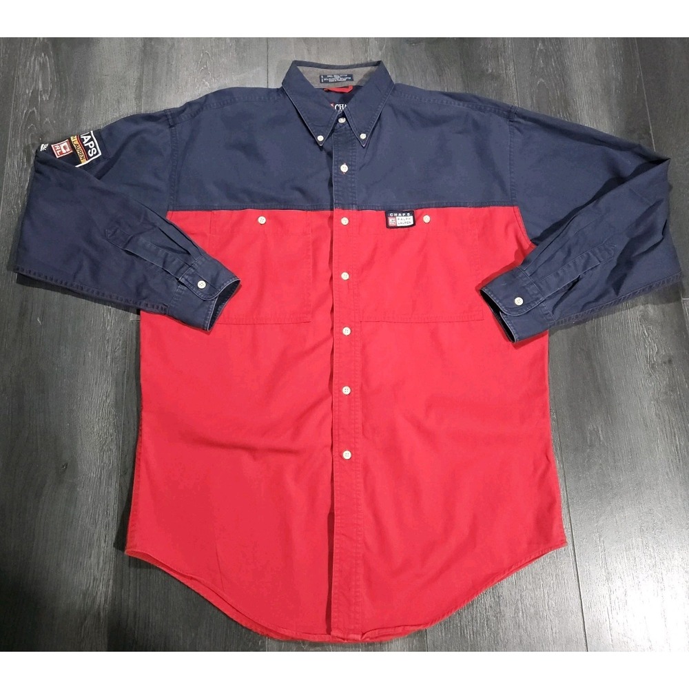 VTG‎ Chaps Ralph Lauren Button Down Shirt Men M Red Blue Colorblock 90s Preppy